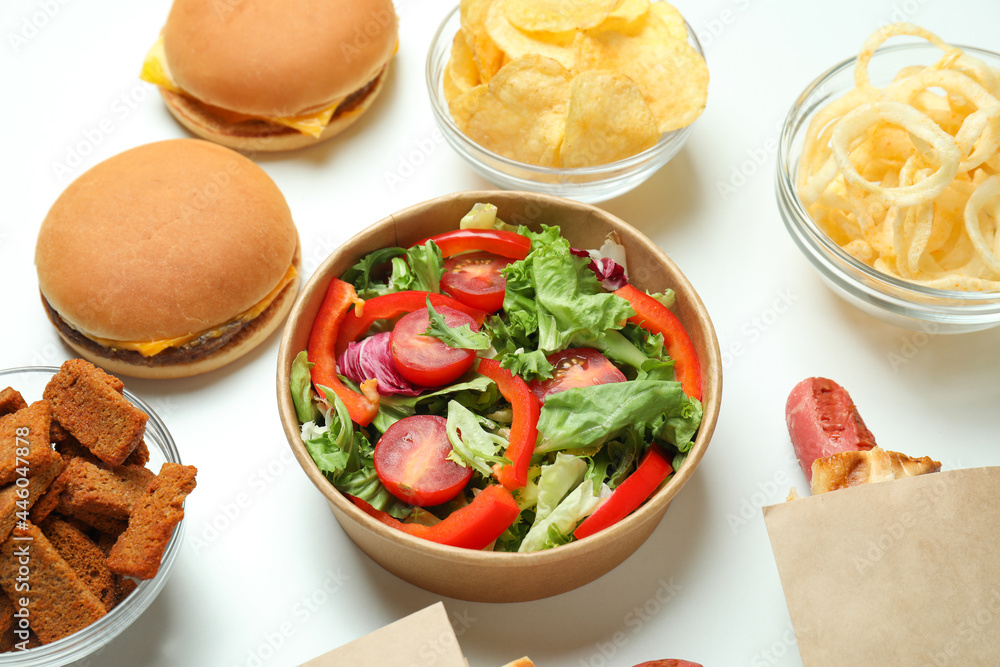 Concept of fast food on white background Concept of fast food on white background
