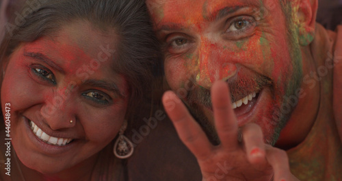 Portrait of a cheerful Indian female and a Spanish guy photo