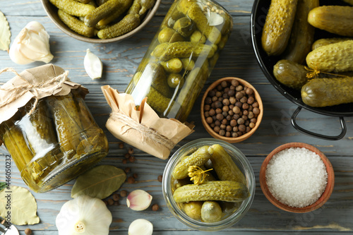 Obraz na plátně Concept of cooking pickles on gray wooden table