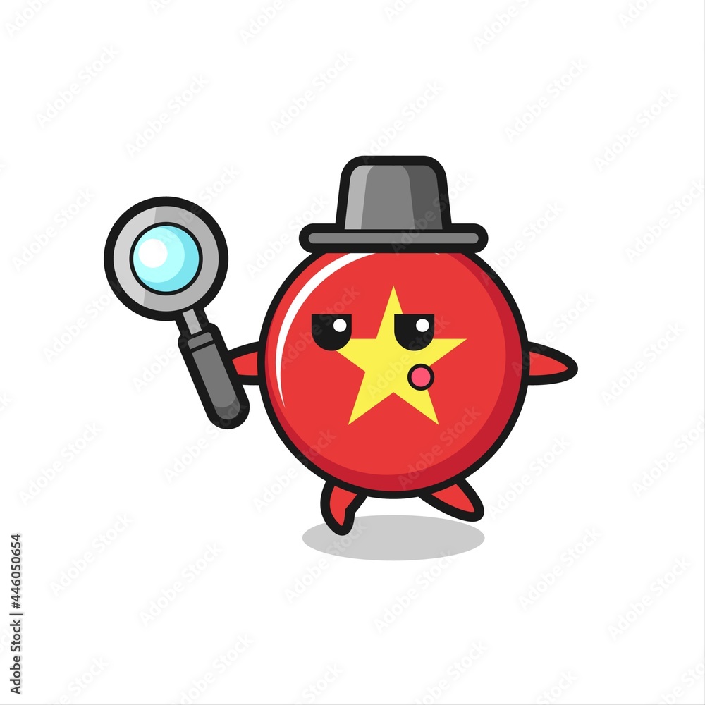 Fototapeta premium vietnam flag badge cartoon character searching with a magnifying glass