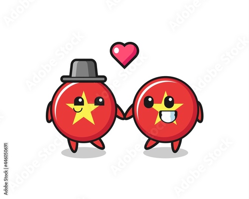 vietnam flag badge cartoon character couple with fall in love gesture