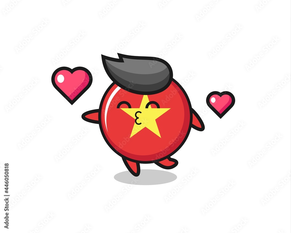 vietnam flag badge character cartoon with kissing gesture vietnam flag badge character cartoon with kissing gesture