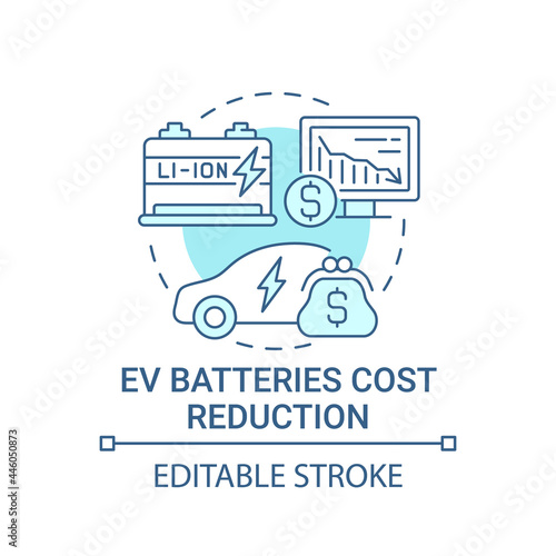 Eco transport batteries cost reduction concept icon. EV charging benefits. Low emissions. Electric vehicles abstract idea thin line illustration. Vector isolated outline color drawing. Editable stroke