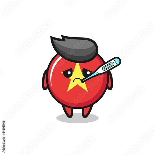 vietnam flag badge mascot character with fever condition