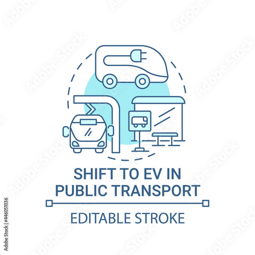 Eco green public transport concept icon. Electric vehicle transit efficiency abstract idea thin line illustration. Urban pollution mitigation. Vector isolated outline color drawing. Editable stroke