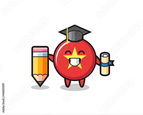 vietnam flag badge illustration cartoon is graduation with a giant pencil