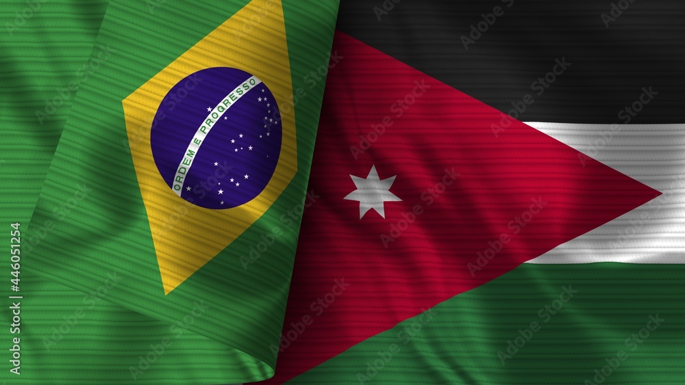 Fototapeta premium Jordan and Brazil Realistic Flag – Fabric Texture Illustration