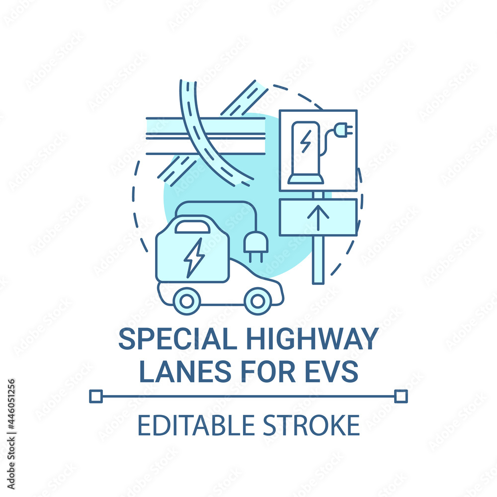 EV special highway lanes concept icon. Eco car integral part life quality abstract idea thin line illustration. Helping facilities. Vector isolated outline color drawing. Editable stroke