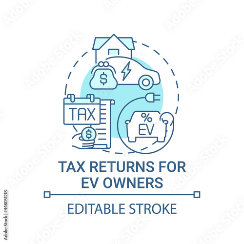 EV owners tax returns concept icon. Green car zero emissions abstract idea thin line illustration. Alternative energy independence and security. Vector isolated outline color drawing. Editable stroke
