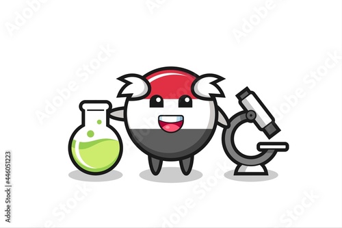 Mascot character of yemen flag badge as a scientist
