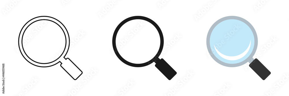 Search icons set. Magnifying glass icon, vector loupe or loupe sign. Illustration. Search icons set. Magnifying glass icon, vector loupe or loupe sign. Illustration.
