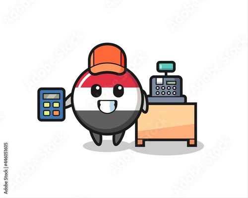 Illustration of yemen flag badge character as a cashier