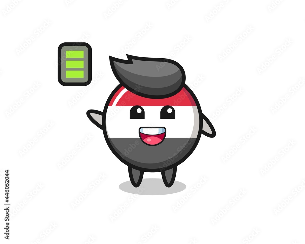 yemen flag badge mascot character with energetic gesture yemen flag badge mascot character with energetic gesture