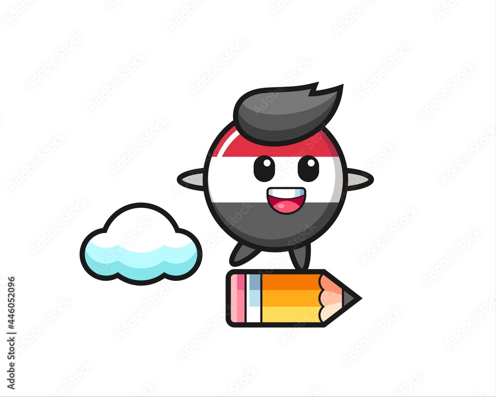 yemen flag badge mascot illustration riding on a giant pencil yemen flag badge mascot illustration riding on a giant pencil