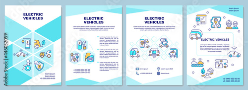 Electric vehicle demonstration brochure template. Flyer, booklet, leaflet print, cover design with linear icons. Vector layouts for presentation, annual reports, advertisement pages
