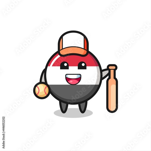 Cartoon character of yemen flag badge as a baseball player