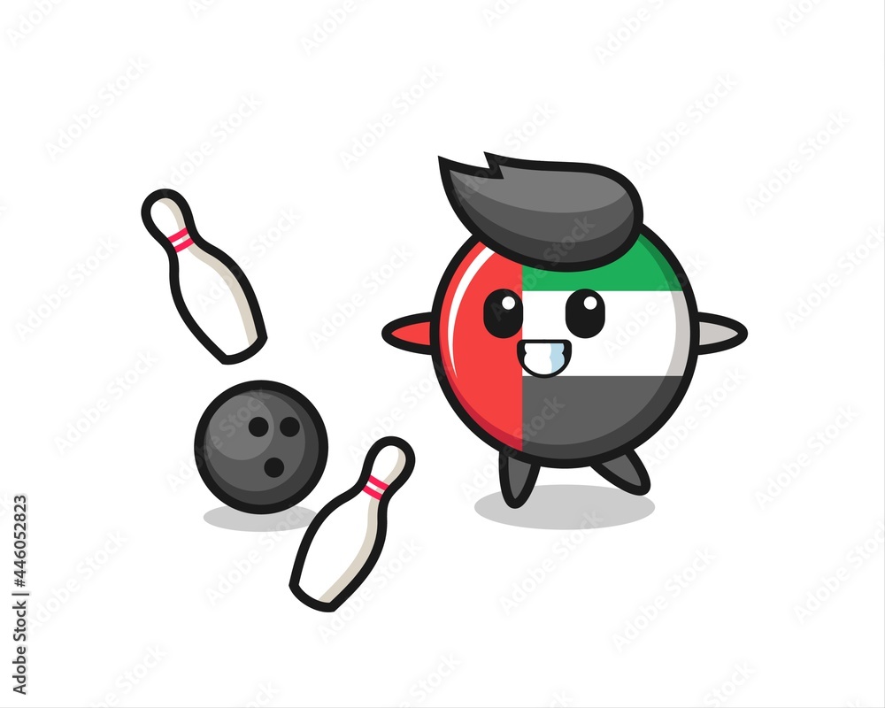 Character cartoon of uae flag badge is playing bowling Character cartoon of uae flag badge is playing bowling