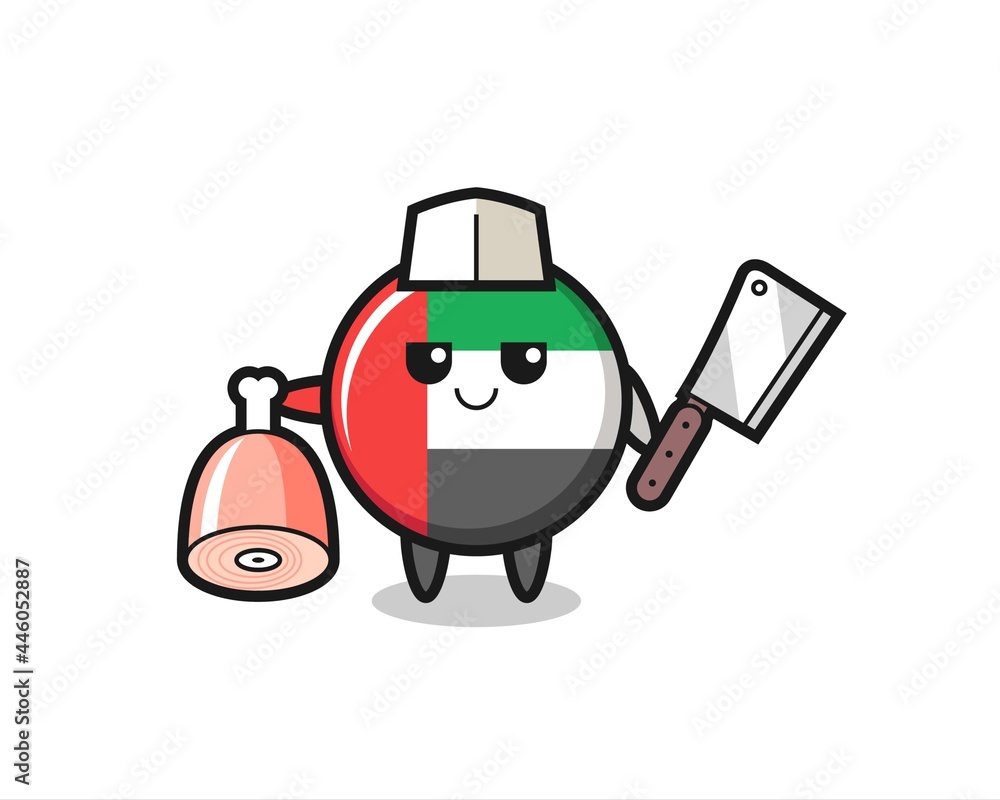 Illustration of uae flag badge character as a butcher