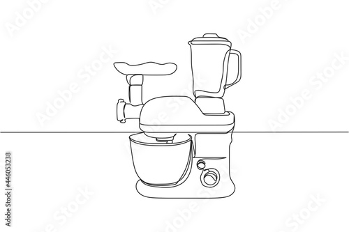 Continuous one line of food processor in silhouette on a white background. Linear stylized.Minimalist.