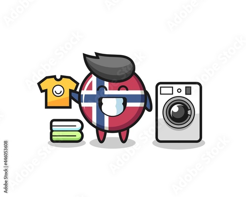 Mascot cartoon of norway flag badge with washing machine