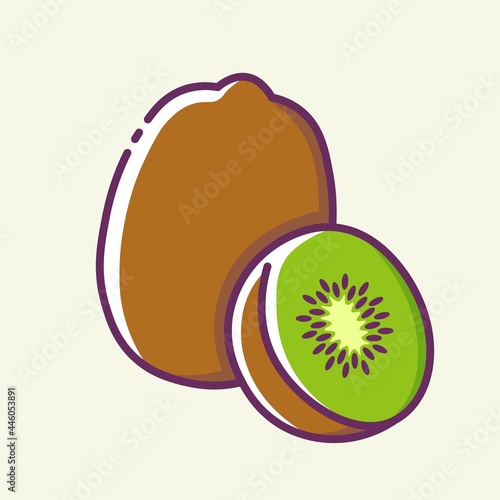 Fresh kiwi colored icon. Juicy berries and tropical fruits.
Healthy food concept. Vector stylish flat illustrations on yellow background.