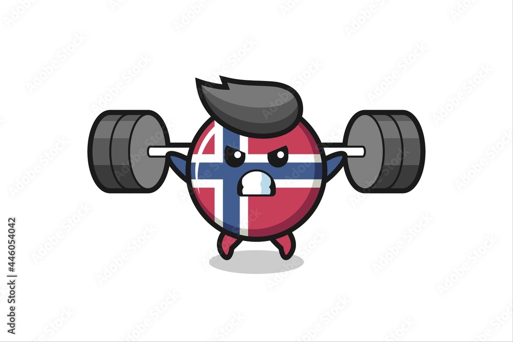 norway flag badge mascot cartoon with a barbell norway flag badge mascot cartoon with a barbell