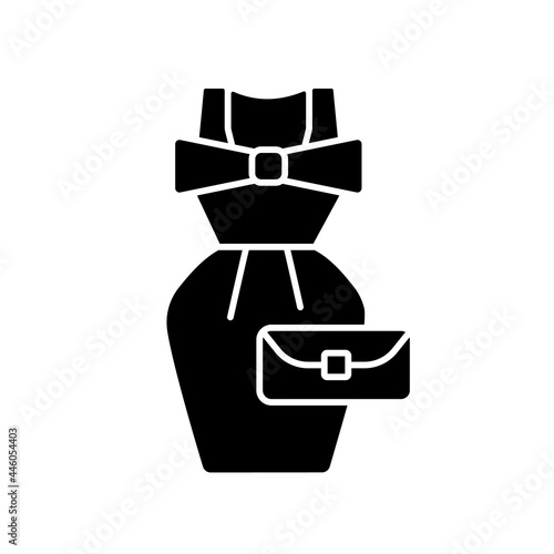 Vintage fashion black glyph icon. Vintage-styled clothing. Repurposing items. Secondhand fashion. Garments from previous era. Silhouette symbol on white space. Vector isolated illustration