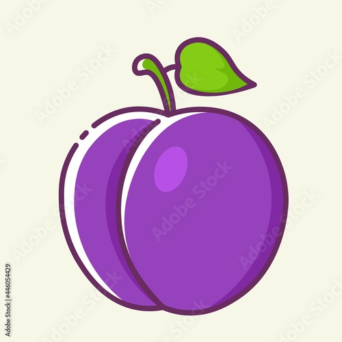 Fresh plum colored icon. Juicy berries and tropical fruits.
Healthy food concept. Vector stylish flat illustrations on yellow background.
