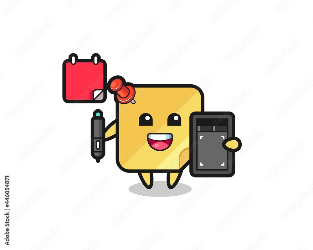 Illustration of sticky note mascot as a graphic designer Illustration of sticky note mascot as a graphic designer
