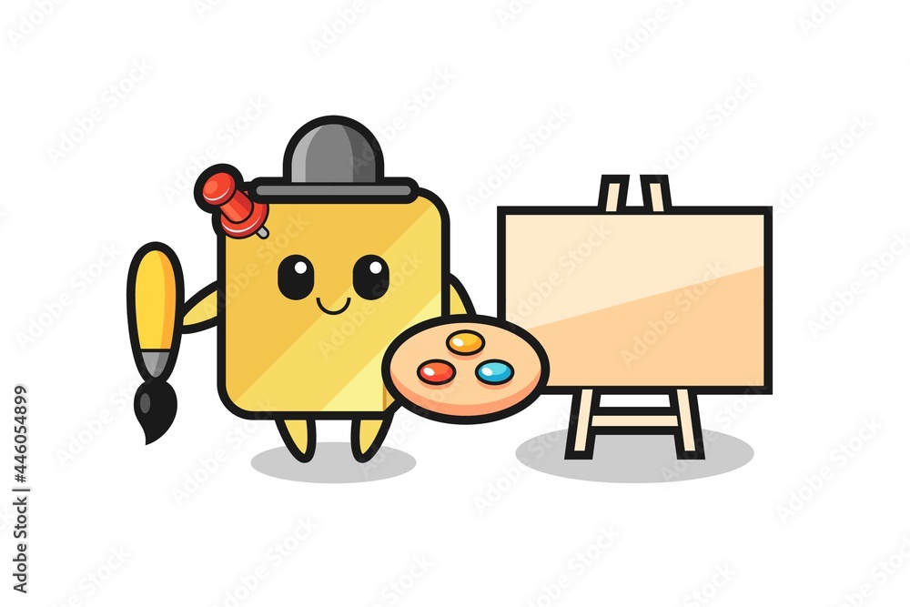 Illustration of sticky note mascot as a painter Illustration of sticky note mascot as a painter