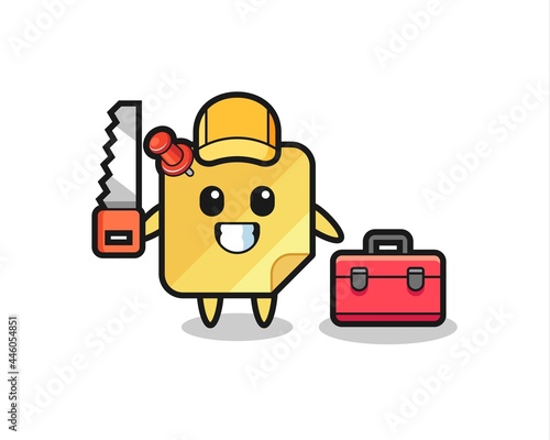 Illustration of sticky note character as a woodworker