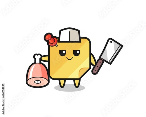 Illustration of sticky note character as a butcher