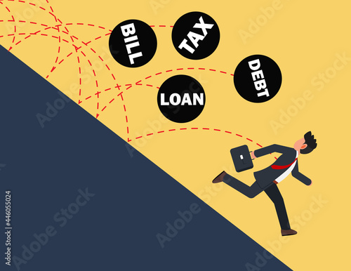 Businessman running away from tax, loan,debt,bill. business debt concept