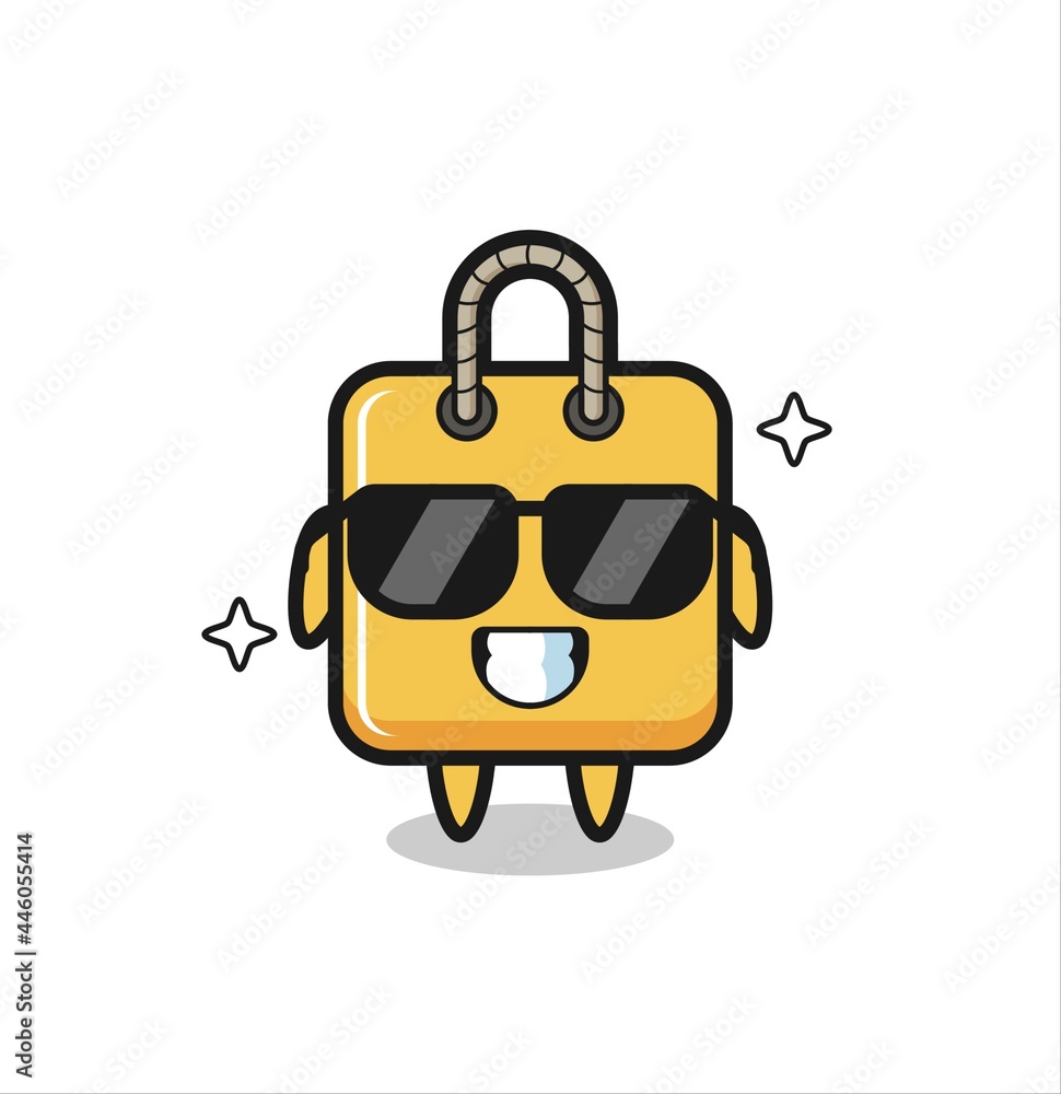 Cartoon mascot of shopping bag with cool gesture