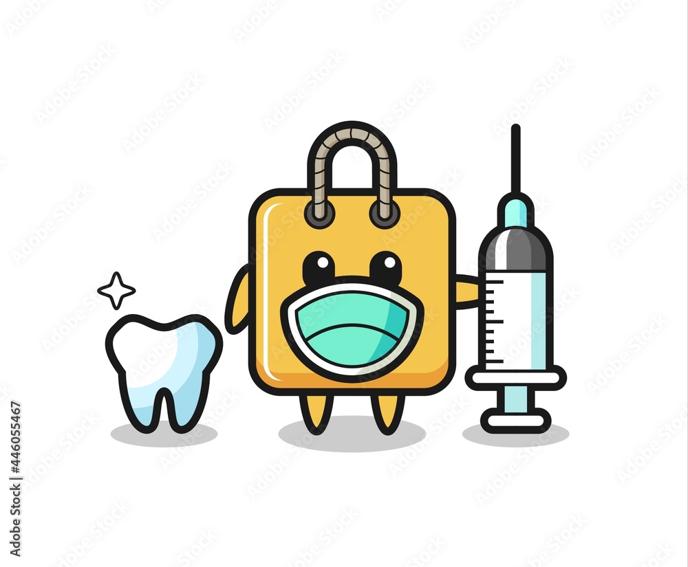 Mascot character of shopping bag as a dentist Mascot character of shopping bag as a dentist