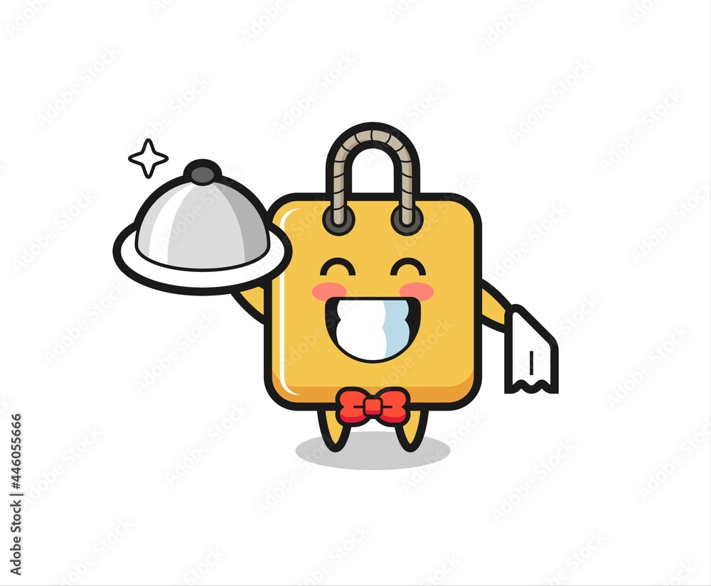 Character mascot of shopping bag as a waiters Character mascot of shopping bag as a waiters