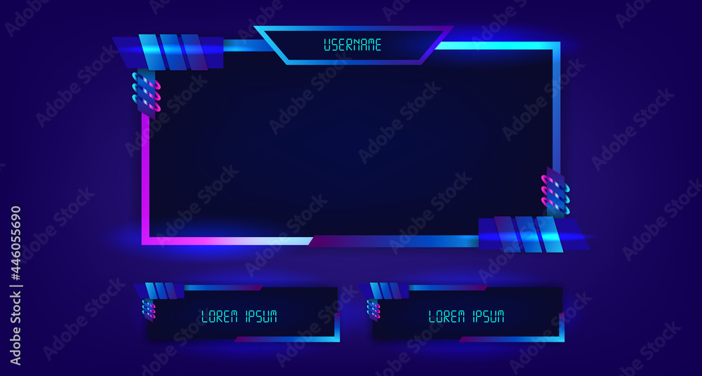 Frame facecam live stream game gaming play video template with glow