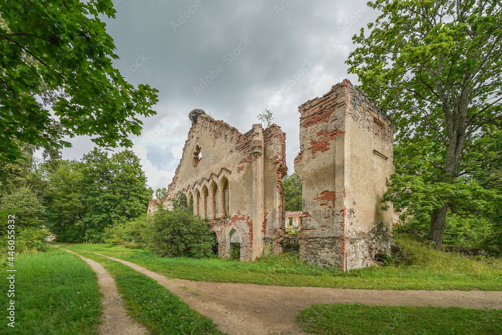 Ruins of old manor Asare in Asare, Latvia.