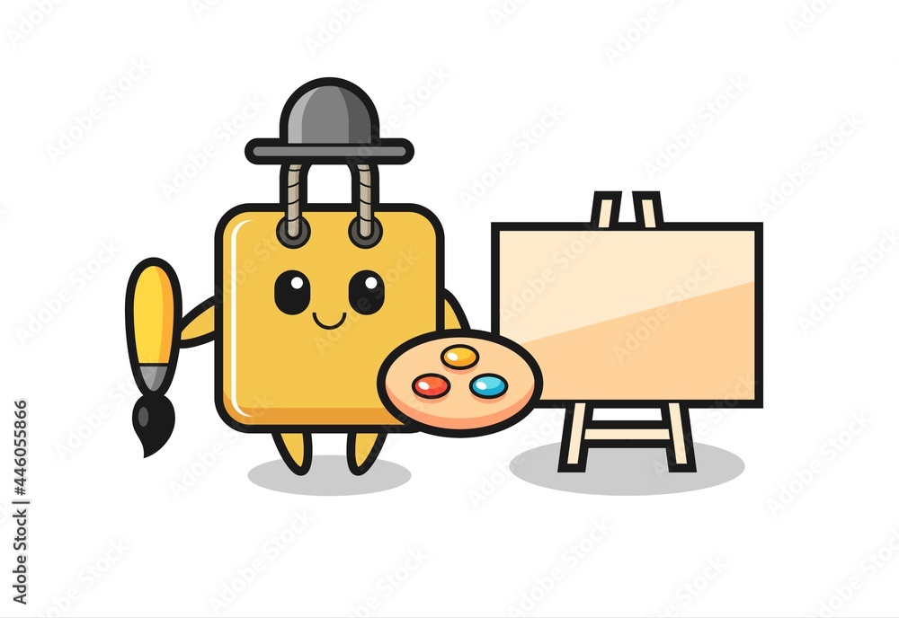 Illustration of shopping bag mascot as a painter Illustration of shopping bag mascot as a painter
