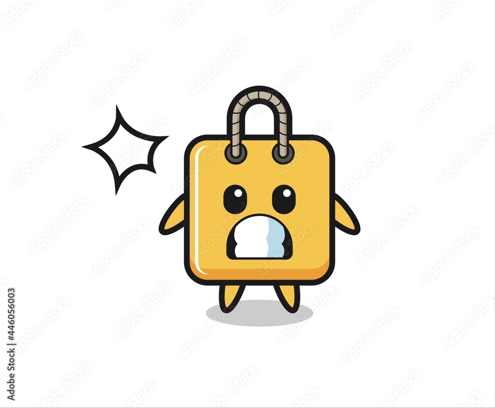 shopping bag character cartoon with shocked gesture shopping bag character cartoon with shocked gesture