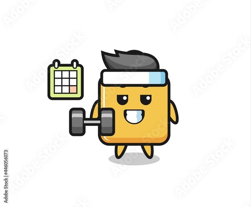 shopping bag mascot cartoon doing fitness with dumbbell