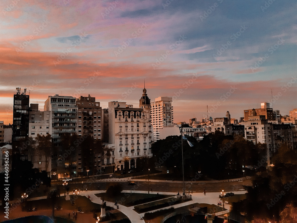 Fototapeta premium Atardecer de la ciudad de Buenos Aires-Argentina Barrio congreso 