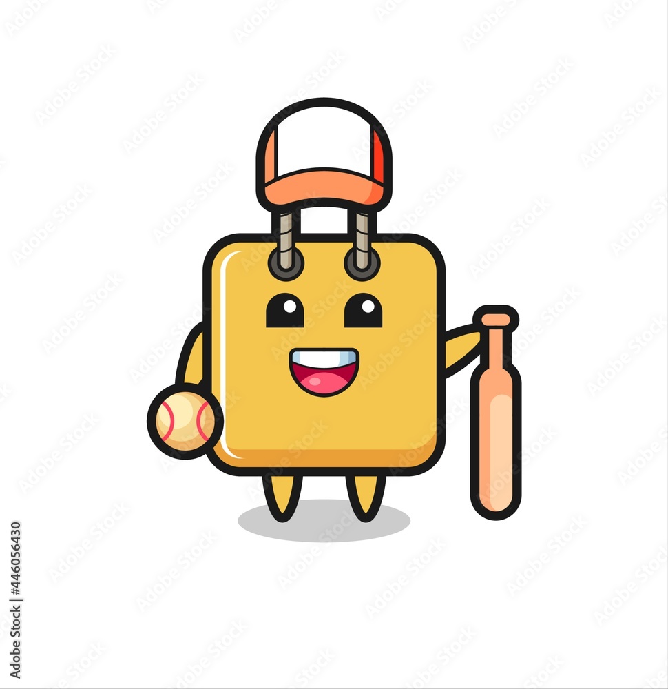 Cartoon character of shopping bag as a baseball player Cartoon character of shopping bag as a baseball player