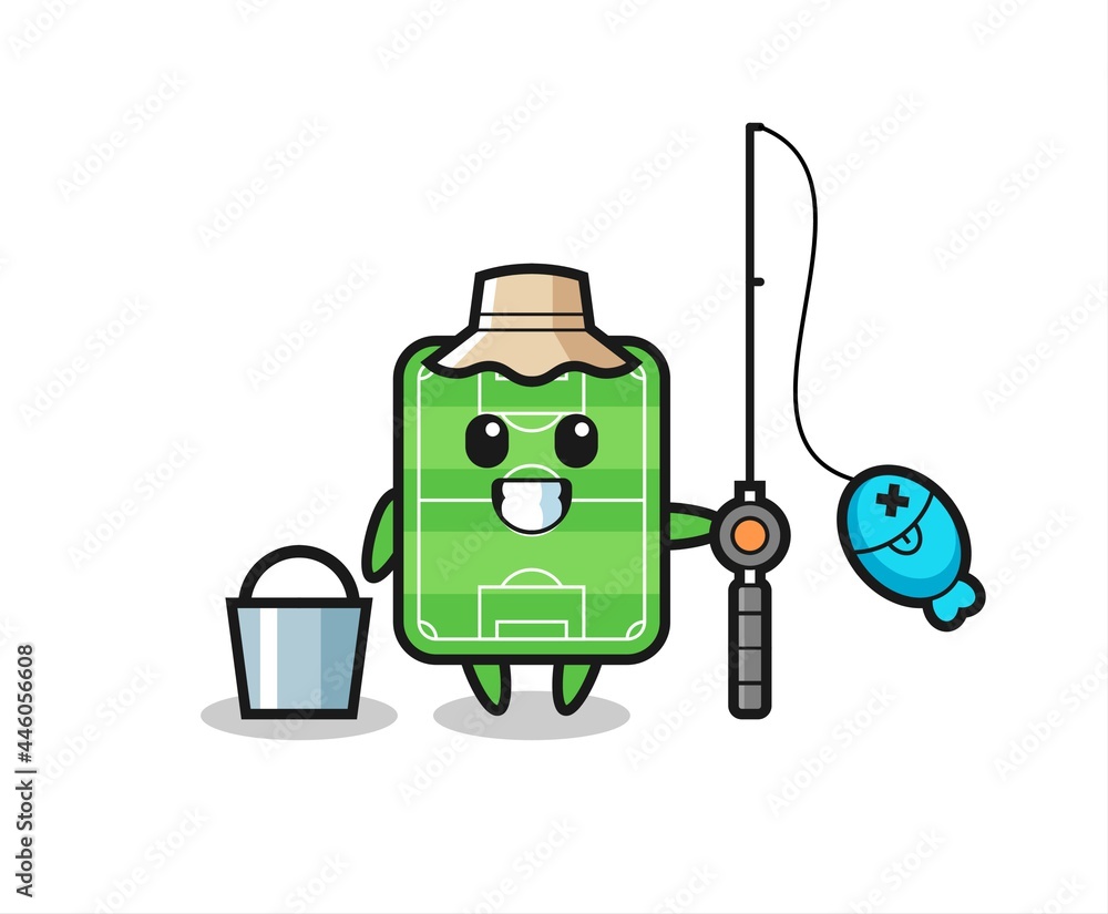 Mascot character of football field as a fisherman Mascot character of football field as a fisherman