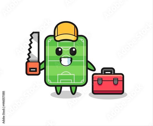 Illustration of football field character as a woodworker