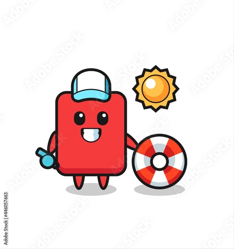 Cartoon mascot of red card as a beach guard