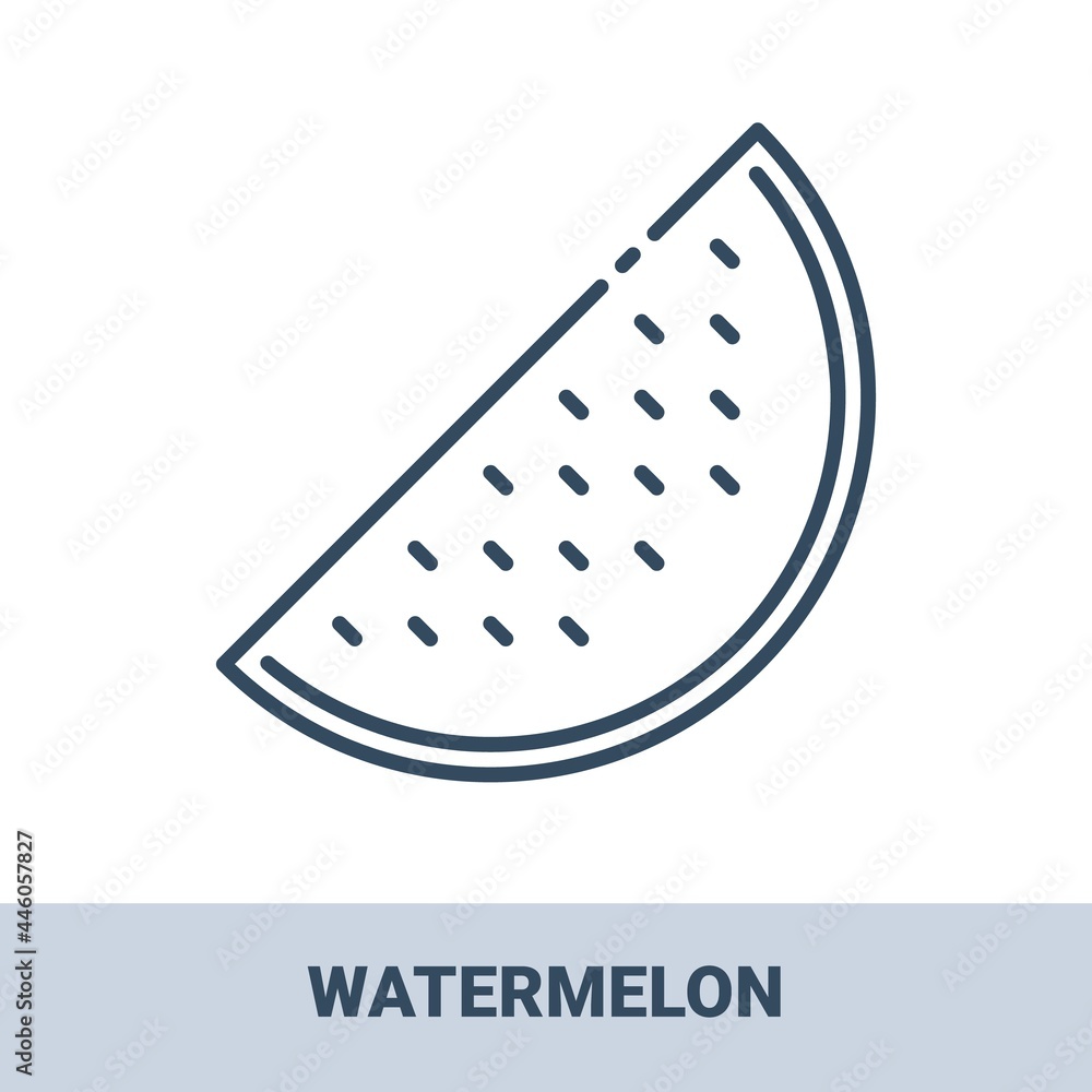 Fresh watermelon outline monochrome icon with title. Vector monochrome illustrations isolated on white background. Healthy food concept.
Fresh watermelon outline monochrome icon with title. Vector monochrome illustrations isolated on white background. Healthy food concept.