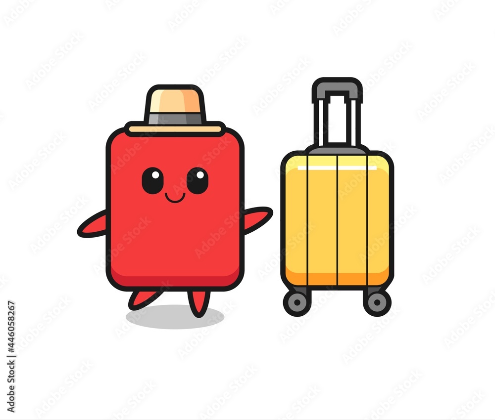 red card cartoon illustration with luggage on vacation red card cartoon illustration with luggage on vacation