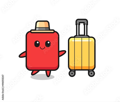 red card cartoon illustration with luggage on vacation