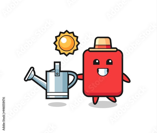 Cartoon character of red card holding watering can © heriyusuf